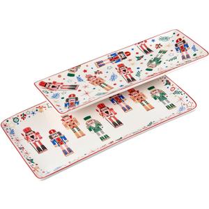 Bico Christmas Soldier Ceramic 14 inch Rectangular Serving Platter, Set of 2, for Serving Salad, Pasta, Cheese, Ham, Appetizer, Microwave & Dishwasher Safe