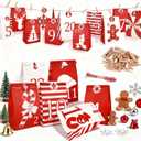 Whaline 25 Pcs Christmas Advent Calendar Bag 25 Days Countdown Party Favor Bags with Wood Clips Sticker Red White Xmas Tree Snowman Paper Treat Bags Candy Goodie Bag for Holiday New Year Supplies