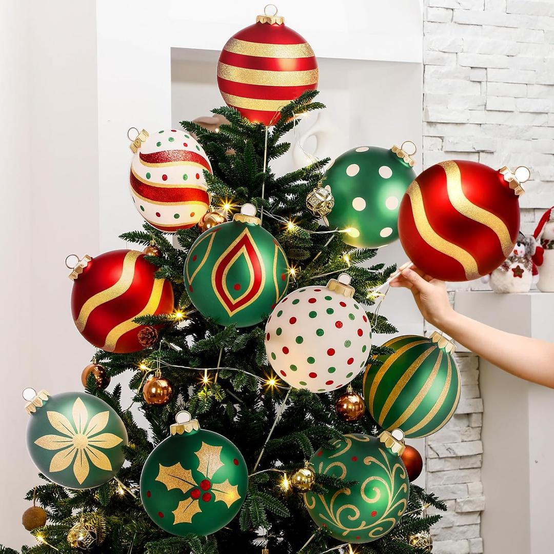 Chunful 9 Inch 10 Pcs Large Christmas Tree Picks Ornaments Red Green White Christmas Ball Shaped Decoration Cute Xmas Ball Tree Topper for Xmas Vase Fillers Wreath Crafts Decor