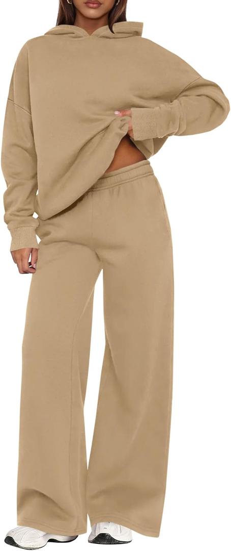 PRETTYGARDEN Womens Sweatsuits 2 Piece Set 2026 Casual Winter Long Sleeve Hoodie Loose Wide Leg Sweatpants Fall Tracksuit, XXL 