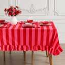 Moukeren Rectangle Ruffle Tablecloth Velvet Pink Red Striped Table Cloth Boho Decorative Table Cover for Home Baby Shower Wedding Birthday Party Decoration, 55 x 70 Inches
