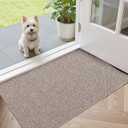 3 x Color&Geometry Ultra Thin Indoor Door Mat (Rolled-up NO Creases) 24"x36", Non Slip Rubber Backed Dirt Trapper Door Mat Indoor Entrance, Low Profile Entryway Mat, Easy Clean, Light Brown Linen