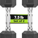Hex Dumbbell Set, 7.5 lb Rubber Encased Exercise & Fitness Dumbbells, Weights Dumbbells Set of 2, Hand Weight for Strength Training