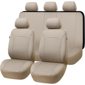 Flying Banner Car Seat Covers Front Seats Rear Bench Polyester car seat Protectors Easy installations Rear Bench Neoprene Split Classic Man Lady Truck (Full set neoprene Solid Beige)