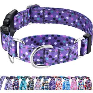 Reflective Martingale Collar for Dogs with Quick Release Buckle Cute No Pull Training Dog Collars (Purple Polka Dot, Large)
