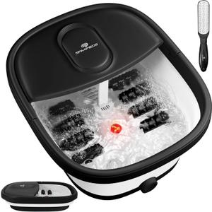 2025 Collapsible Foot Spa Bath Massager with Bubbles, Red Light, 8 Shiatsu Massage Rollers, Feet Soaker with A Pedicure Tool, Foot Soaking Tub for Stress Relief & Soft Feet