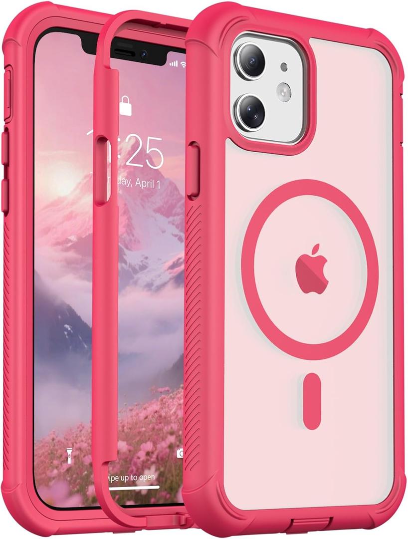 jaroco Magnetic for iPhone 12/12 Pro Case, [Compatible with MagSafe][Military Grade Drop Protection][Heavy Duty Protection][Non-Slip][Shockproof] 2-Layer Durable Bumper Phone Case 6.1''-Rose