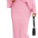 PRETTYGARDEN Women's Fall 2026 Two Piece Matching Skirt Sets Long Sleeve Tops Maxi Long Slit Bodycon Skirts Vacation Outfits (Pink, XL)
