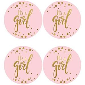 1" Round 50 Pack Pink It's a Girl Label Stickers Baby Shower Party Sticker Labels Candy Stickers for Birthday Party Baby Shower Wedding Favors