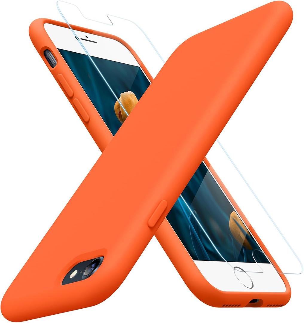 Miracase Ultra Slim Designed for iPhone SE 2022/ SE 2020/iPhone 7/iPhone 8 Case with Screen Protector, Multi-Color Silicone Shockproof Phone Case(Orange)