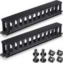 Leinuosen 4 Pcs 1U Horizontal Cable Management Rack Mount Sleeve12 Slot Organizer with Panel Cover, 19 Inch Server Rack, Wall Shelf Mount, Includes Screws Cage Nuts for Setup