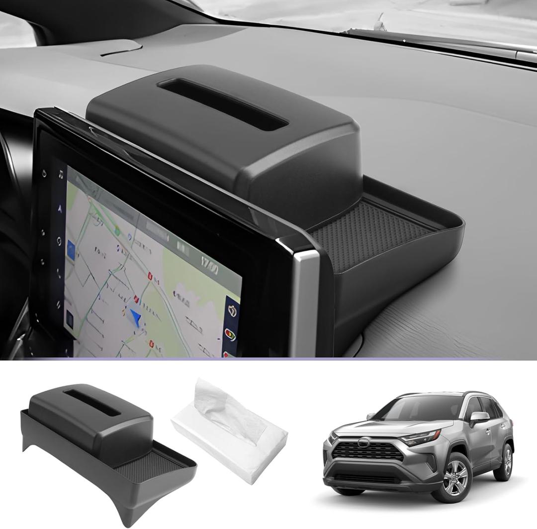 LUWU 2024 RAV 4 Dashboard Storage Tray Compatible with 2019-2022 2023 2024 2025 Toyota RAV 4 Accessories Center Console Display Box Hidden Tray Silicone Organizer Tray w/Tissue Box Behind Screen