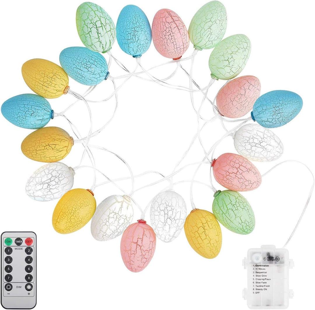 Easter Decorations lights with Timer, 6.5Ft 20 LEDs Egg LED String Lights with Remote, Waterproof Battery Operated Fairy String Light for Easter Decor, Outdoor, Home, Party