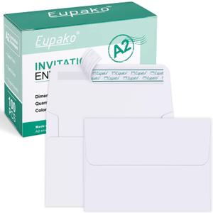 Eupako A2 White Paper Envelopes 100 Pack 4.375x5.75" Invitation Envelopes Self Seal for RSVP, Wedding, Thank you Notes, Greeting Cards, Photos, Announcements