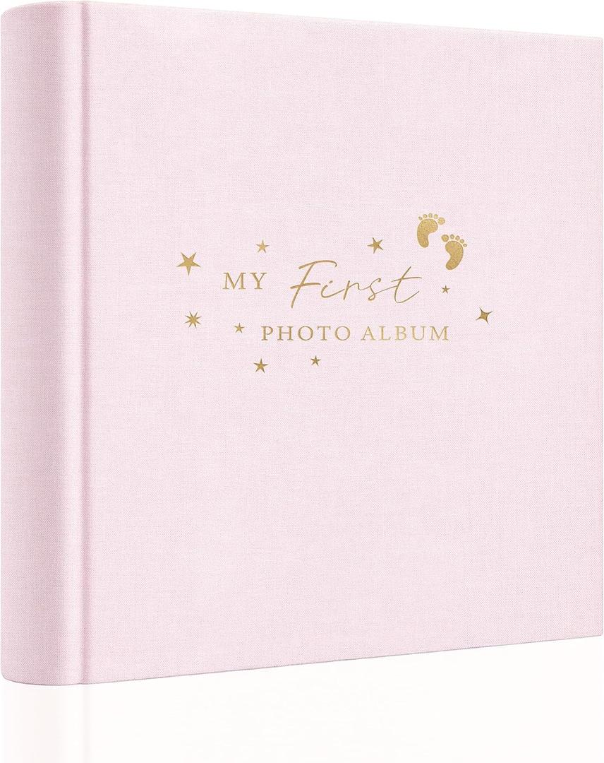 Holoary Baby Photo Album 4x6 100 Photos with Writing Area, 100 Pockets 4x6 Picture Album, Linen Fabric Cover Picture Book for Photos, Baby Photo Albums Hot Stamping Cover(Pink)