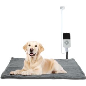 Pet Heating Pad, 9 Temperature Adjustable Electric Pet Mat with Timer, Indoor Waterproof Heated Dog Bed with Chew-Proof Cord, Grey, 18x28in