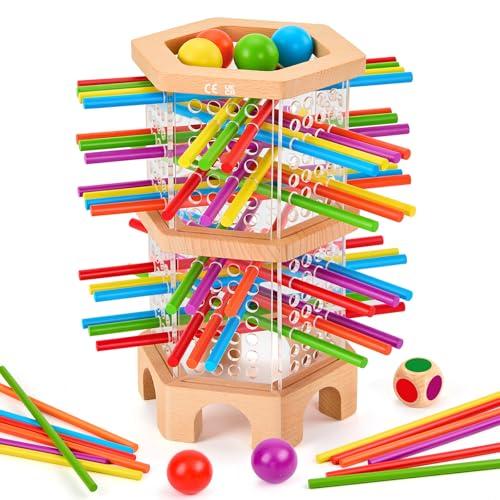Montessori Wooden Board Game, 42 Colorful Sticks Dice Games for Kids 3 4 5 6 Years, Math Learning Toys Fine Motor Skills & Counting Educational Toy, Family Travel Game Birthday Gifts for Boys Girls