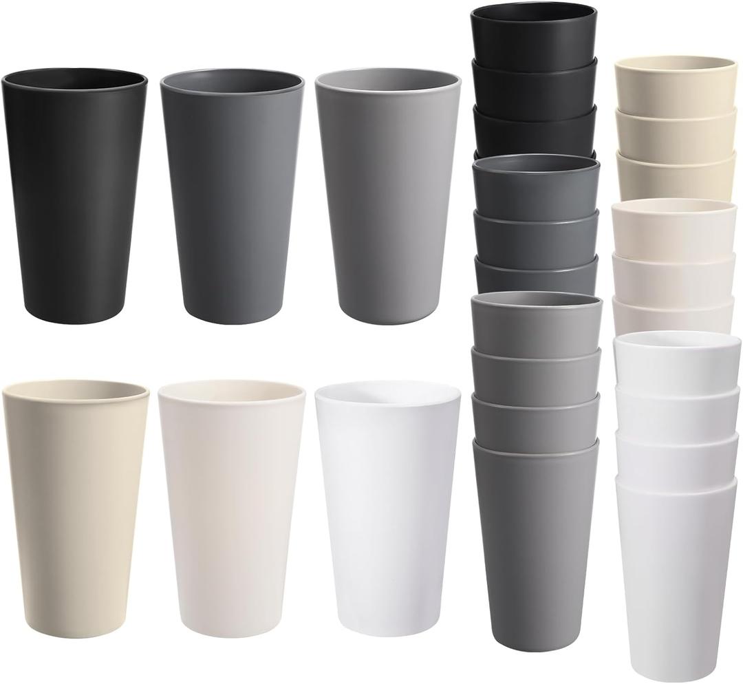 24 Pcs Unbreakable Plastic Cups Set, 20 oz Reusable Plastic Cups, Stackable Water Tumblers, Drinking Cup for Kitchen, Outdoor, BPA-free, Dishwasher Refrigerator and Microwave Safe (20 oz, 6 Colors) (6-Gray Multicolor)