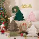 Lanpn Christmas Tree Pillows Set of 2, Christmas Decoration Wide Stripes Winter Throw Pillows Soft Cute 3D Shaped Xmas Tree Throw Cushion for Sofa Bedroom Xmas Decor (18x16 inch, Pink)