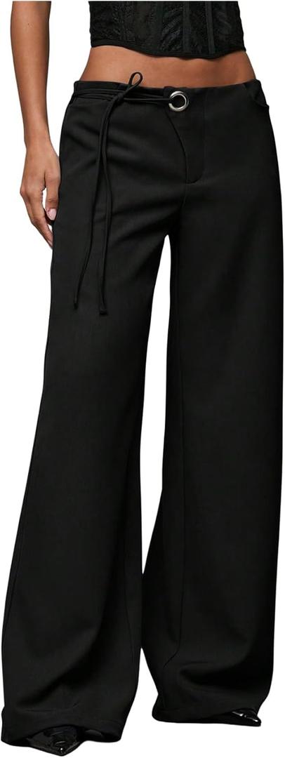 GORGLITTER Women's Low Rise Going Out Formal Dress Pants Wide Leg Work Slacks Pants Business Casual Outfits Trousers (Black, XS)