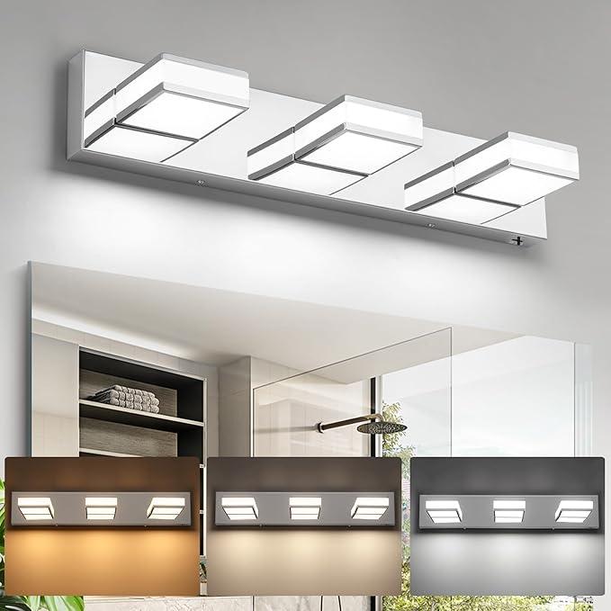 BrkNit Modern LED 3 Light Bathroom Vanity Lights Over Mirror, 24W Dimmable 3CCT Acrylic Black Bathroom Wall Lighting Fixtures with 350° Rotatable Angle, 24 Inch