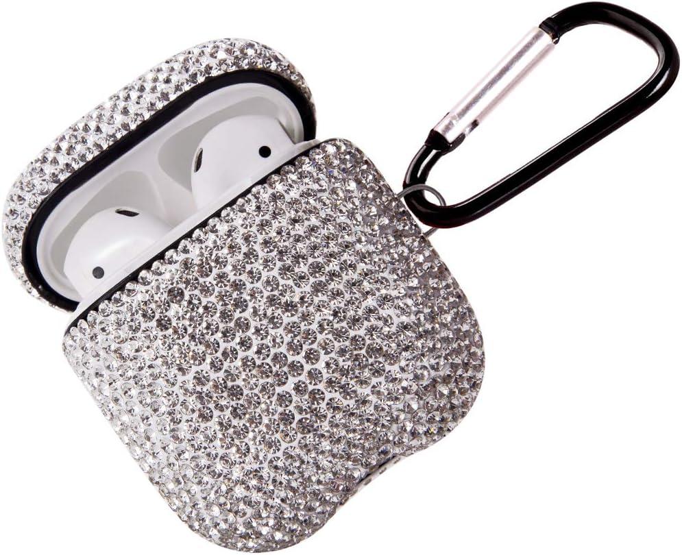 2 x Sparkly Diamond Case for AirPods with Keychain, Shockproof Protective Premium Bling Rhinestone Cover Skin Compatible with AirPods Charging Case 2 & 1(White C18)