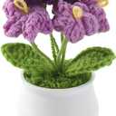  Crochet Flower Pot Handmade Knitted Crochet Flowers Yarn Crochet Flower Potted Plants Mini Cute Potted Crocheted Flowers Bouquet Gift for Teacher Women Mothers Day Graduation Office Desk Decor, Purple