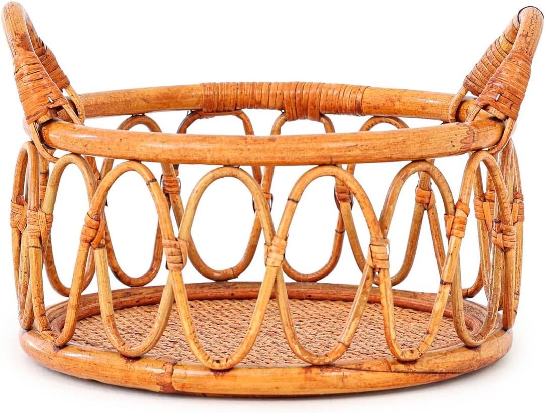 Kate Newborn Photography Props Rattan Circular Basket Handcrafted Bed Mini Bed for Baby Photography Posing Props Photoshoot