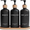 Black Shampoo and Conditioner Dispenser Set by Brighter Barns - Body Wash, Shampoo Dispenser for Shower with Pump - Refillable Plastic Shower Soap Dispenser for Bathroom Decor in Home, Airbnb (Black)