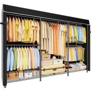 ULIFHOME E14C Max Heavy Duty Closet Organizer SystemFreestanding Clothing Racks for Hanging ClothesAdjustable Garment Rack 86" W 16" D 77" H Hold 1060 lbsBlack Rack with Black Cover