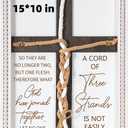 A Cord of Three Strands Wedding Sign 15x10 Inches - Unity Rope Cross Braid for Ceremony with Bible Verses, Rustic Wedding Unity Ideas, Anniversary Religious Marriage Gifts for Couple, Christian
