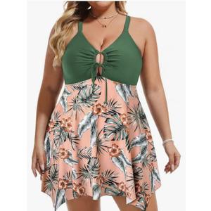 Hanna Nikole Women Plus Size Swim Dress, One Piece Swimsuits Tummy Control Bathing Suit Adjustable Cut Out Swimwear, Size 24W