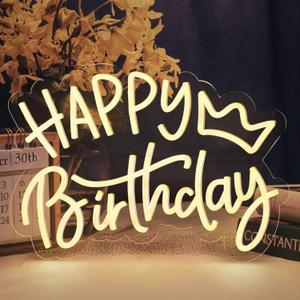 Happy Birthday Neon Sign for Birthday Partys, Warm White Happy Birthday Light up Sign, Led Neon Sign with Dimmable Switch for Wall Decor, Party Decoration Use, Power by USB16.5 X 12.5 inches) (Style3)