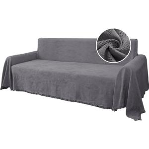H.VERSAILTEX Cotton Sofa Covers Couch Cover Sofa Slipcover for Most Shape Sofas, Feature Thick Woven Jacquard Seamless with Tassels, Multi-Use Decorative for Couch (XX-Large: 91" x 134", Grey)