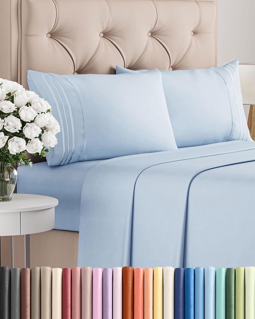 King Size 4 Piece Sheet Set - Comfy Breathable & Cooling Sheets - Hotel Luxury Bed Sheets for Women & Men - Deep Pockets, Easy-Fit, Extra Soft & Wrinkle Free Sheets - Sky Blue Oeko-Tex Bed Sheet Set