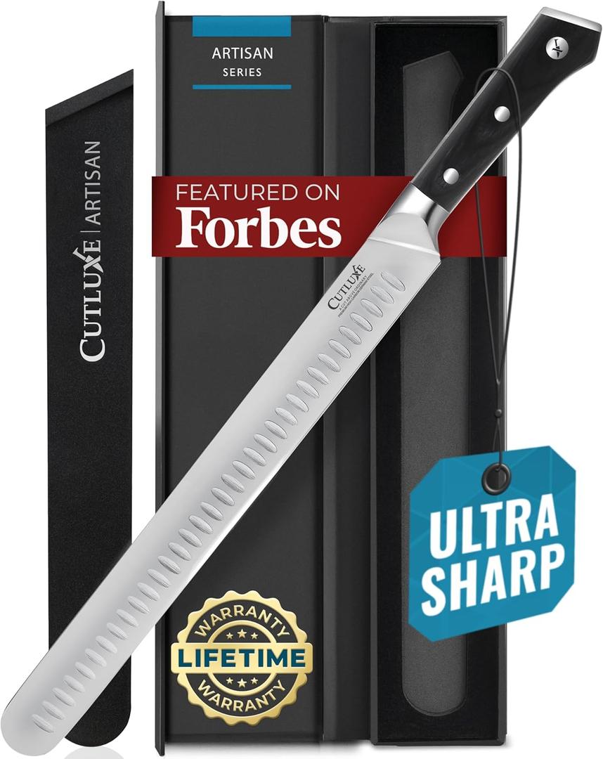 Cutluxe Brisket Knife  12" Carving & Slicing Knife for Meat & BBQ  Razor Sharp German Steel, Sheath Included, Ergonomic Full Tang Handle Design, Grilling Gifts for Men  Artisan Series
