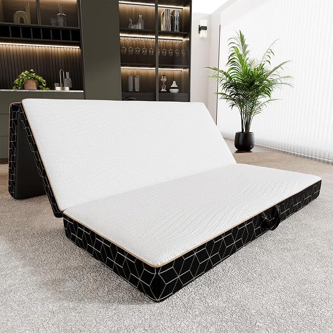 GEMBED Tri-Fold Memory Foam Mattress Twin - 6 Inch Folding Sofa Mattress with Handle & Washable Cover, Floor Bed with Non-Slip Base, Space-Saving for Room, Travel, Guest Bed, RV, 75"x38"x6"