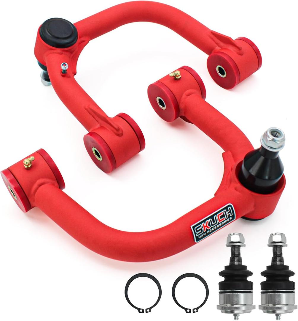 Front Upper Control Arms for 2005-2023 Toyota Tacoma, Hilux, Fortuner, 2-4" Lift Tubular Control Arm, PU Bushing, Pre-Installed Ball Joint with 2 Replacement Ball Joints, Wrinkle Red