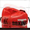 Clear Boxing Glove Display Case Acrylic Display case for Full Size Boxing Glove Boxing Glove Storage Box Dustproof UV Protection Cabinet with Carbon Fiber Skin Base and Removable Mirror Base