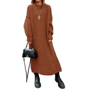 Saodimallsu Womens Oversized Sweater Dress Mock Neck Long Sleeve Casual Warm Chunky Knit Fall Winter Maxi Dresses Brown. S