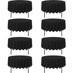 BRILLMAX 8 Pack Black Round Tablecloths 90 Inch - Circle Bulk Linen Polyester Fabric Washable Table Cloth Cover for Wedding Reception Banquet Birthday Party Buffet Restaurant