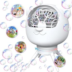 Upgraded Bubble Machine for Kids & Parties  500ML, 38,000+ Bubbles/Min, 90/180 Auto-Rotation, 2-Speed Rechargeable Bubble Maker, Portable Bubble Blower for Indoor Outdoor Birthday Wedding (White)