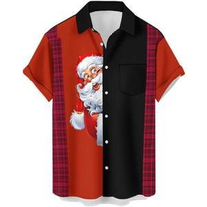 Deer Lady Mens Christmas Shirts Short Sleeve Button Down Shirts Funny Xmas Santa Hawaiian Shirt (XXL)