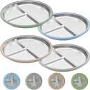 Stainless Steel Toddler Plates with Suction, 4 Pack Kids Baby Plates Set with Sturdy Silicone Suction Base Easy to Clean 9 inch
