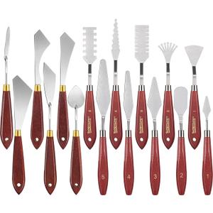 Honoson 16 Pieces Palette Knife Set Stainless Steel Painting Knives with Wood Handles for Acrylic Oil Painting Canvas Texturing Impasto Color Mixing & Blending Art Supplies for Artists and Beginners