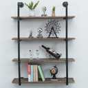 Industrial Pipe Shelving Wall Mounted,36in Rustic Metal Floating Shelves, Steampunk Real Wood Book Shelves, Wall Shelf Unit Bookshelf Hanging Wall Shelves, Farmhouse Kitchen Bar Shelving (4 Tier)