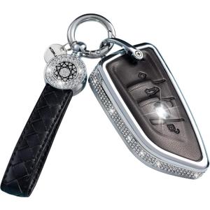 for BMW Key Fob Cover Case Keychain, Genuine Leather Shell Cover Compatible with BMW 2 5 6 7 X1 X2 X3 X5 X6 Series (version A, Black)