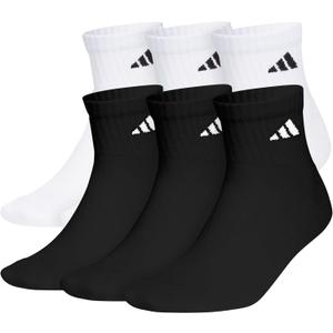 adidas Men's Athletic Cushioned 6-Pack Quarter, Athletic Cushioned Quarter Ankle Socks for Men with Arch Support (Large, White/Black/White)