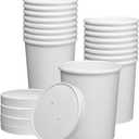 GUSTO [32 oz. - 25 Count White Paper Food Containers with Vented Lids - To Go Hot Soup Bowls, Disposable Ice Cream Cups, Ideal for Hot and Cold Foods - (Formerly Comfy Package)