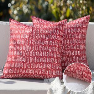 MIULEE Outdoor Pillows with Inserts Set of 2 Patio Waterproof Fade Resistant Fluffy Throw Pillows Decorative Garden Spring Natural Accent Leaves Cushion for Home Sofa Decor 18x18 Inch Red